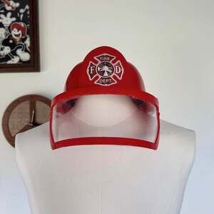 Red Firefighter Costume Helmet, Adjustable Internal Strap, Visor Cosplay Prop